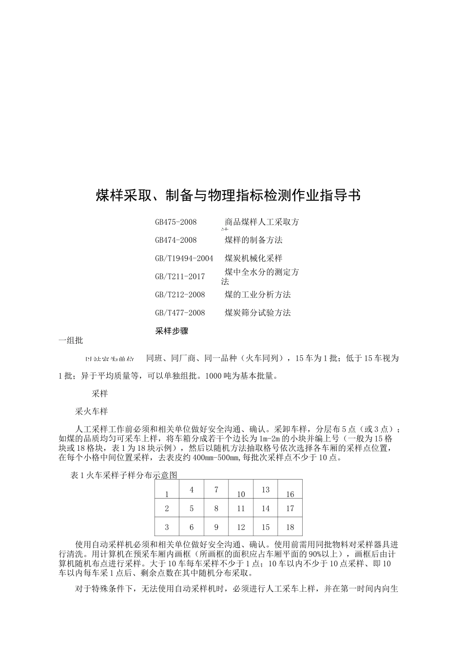 煤样、焦炭采取、制备作业指导书_第1页