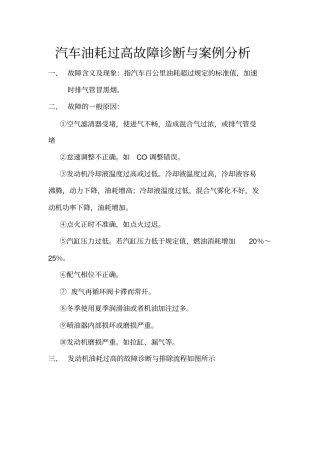 汽车油耗过高故障诊断和案例分析