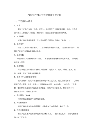汽车生产四大工艺流程及工艺文件