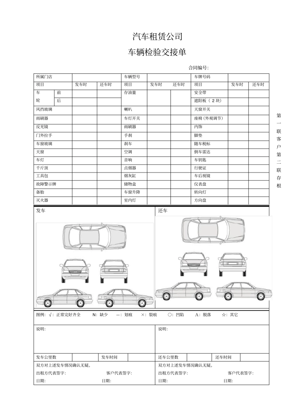 汽车租赁公司车辆检验交接单_第1页