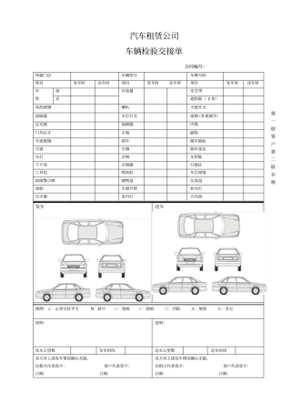 汽车租赁公司车辆检验交接单