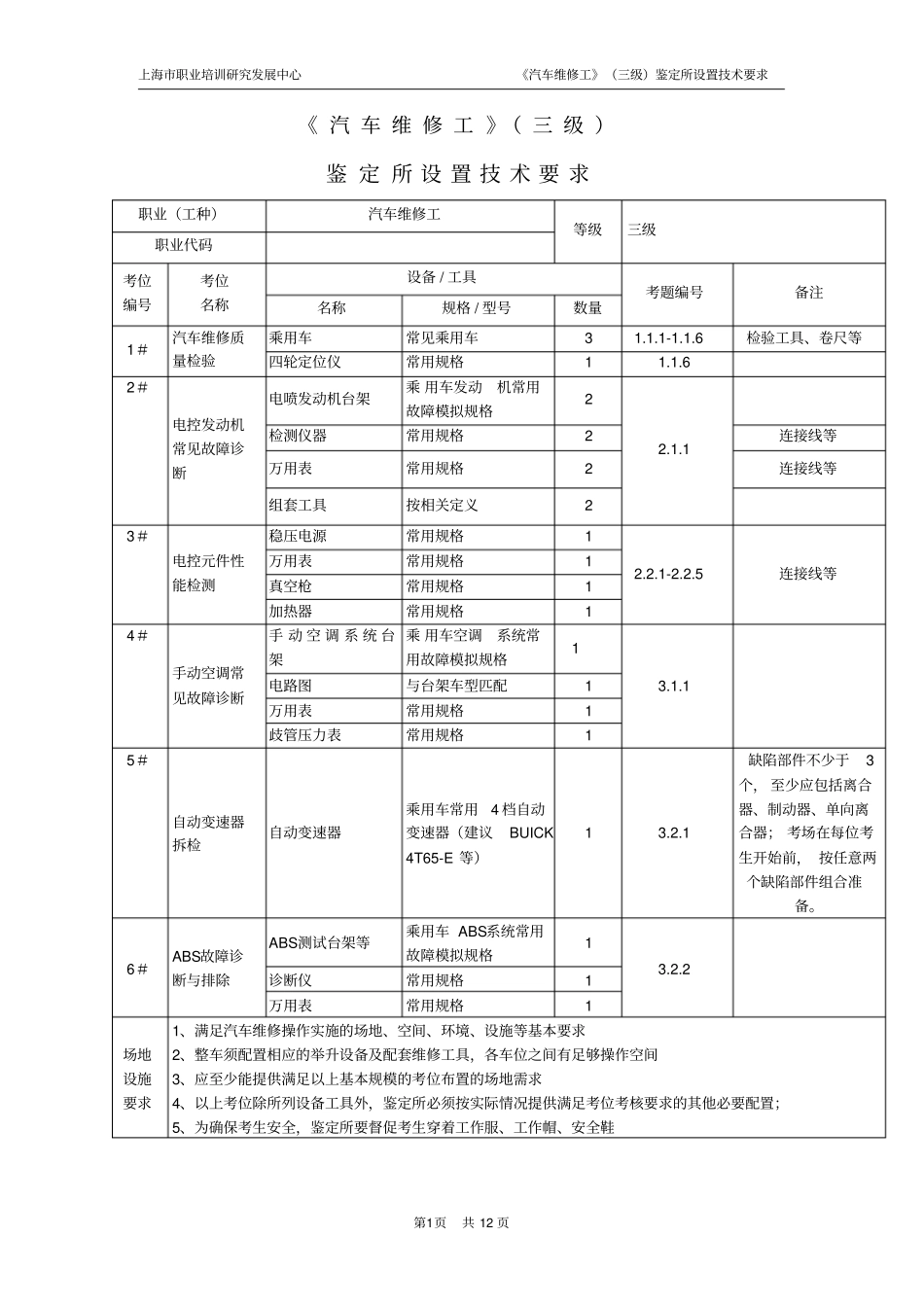 汽车维修工_3级_鉴定所设置技术要求_第1页