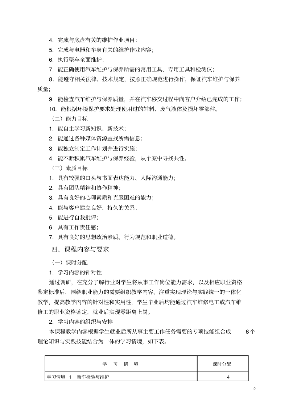 汽车维护与保养教学大纲资料_第2页
