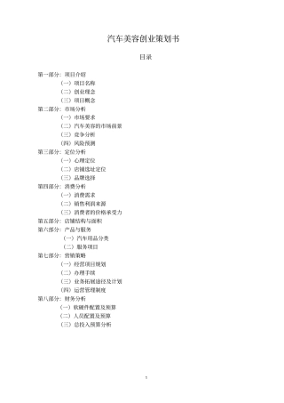 汽车美容创业策划书