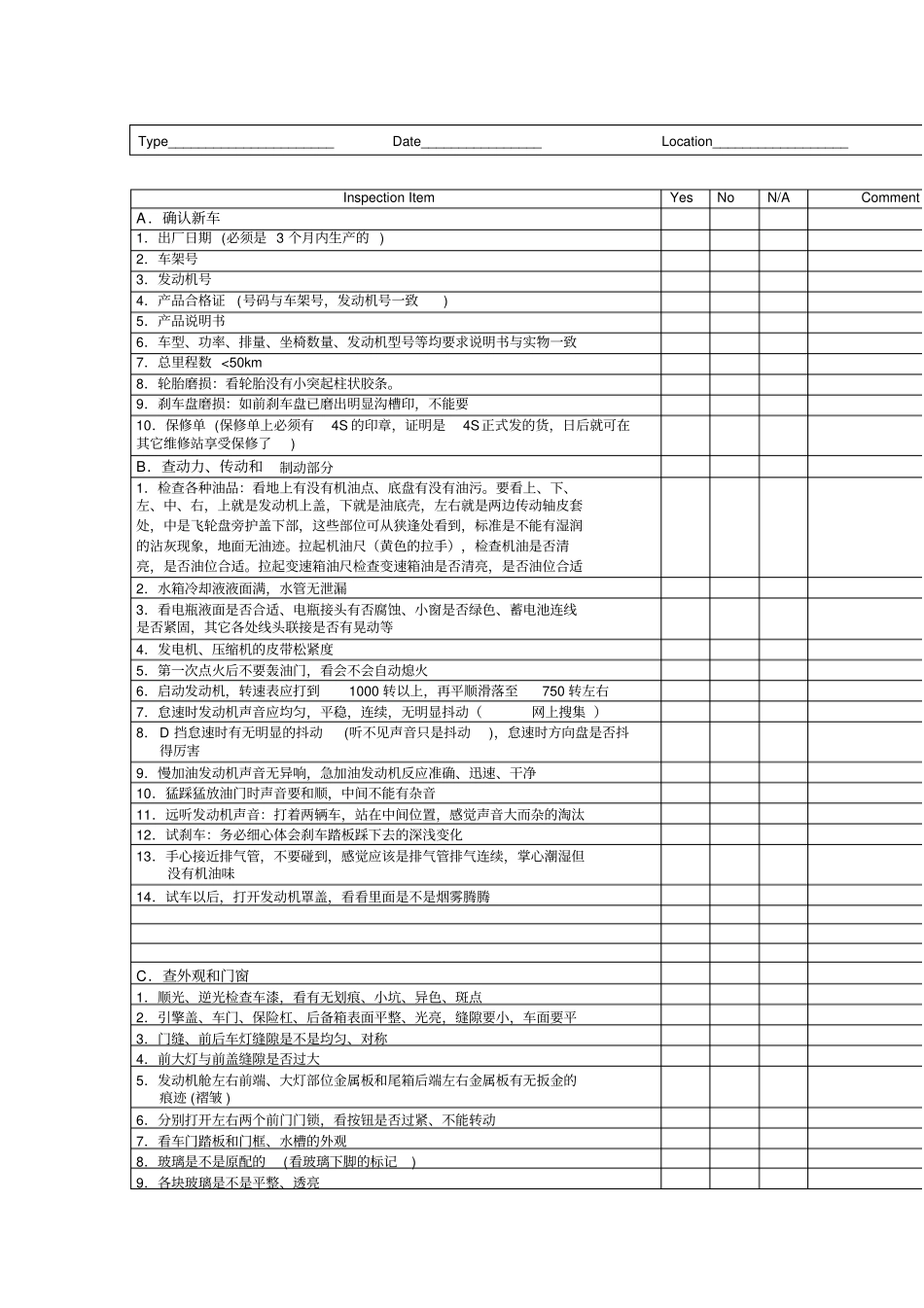 汽车通用提车检查表checklist_第1页