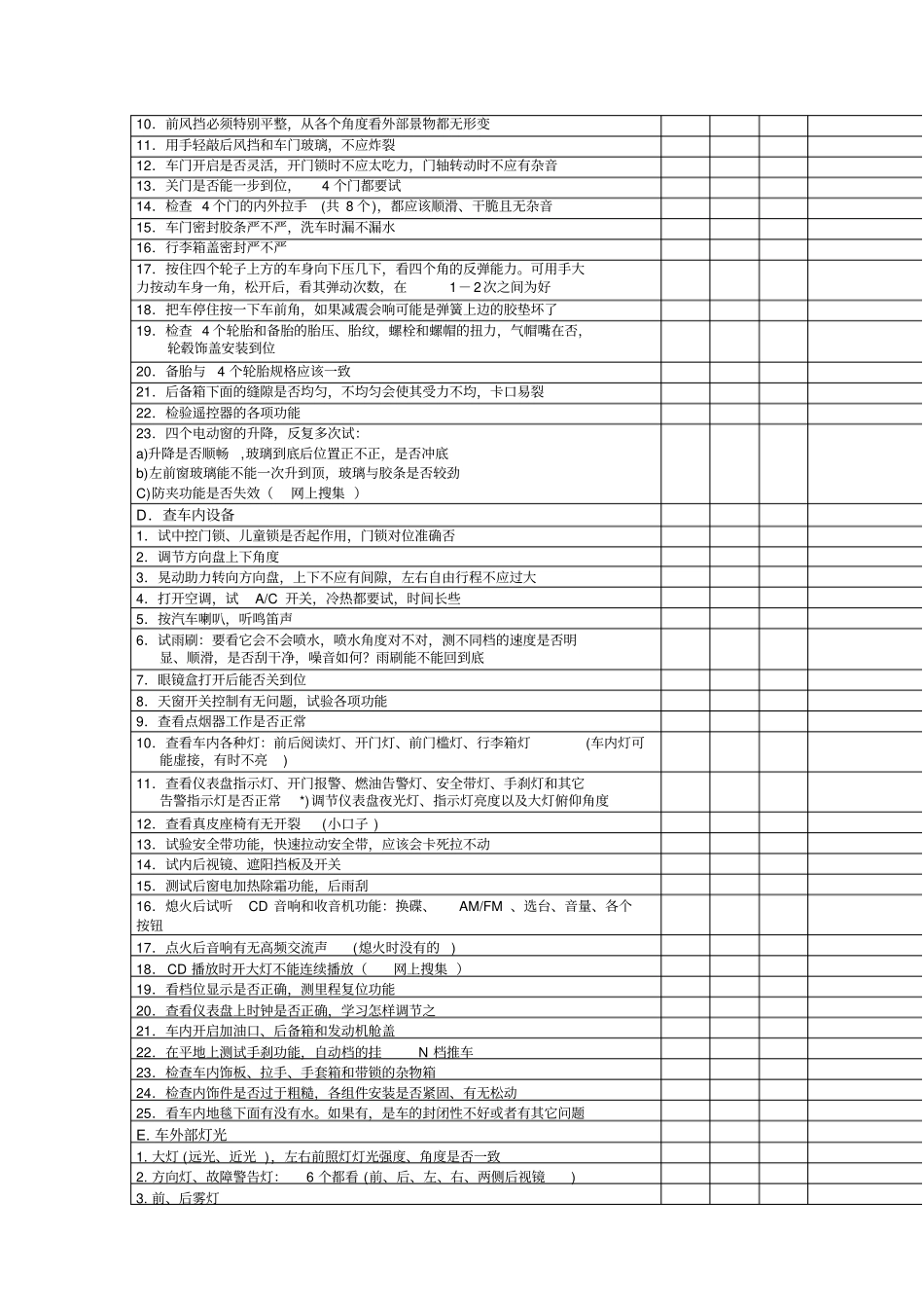 汽车通用提车检查表checklist_第2页