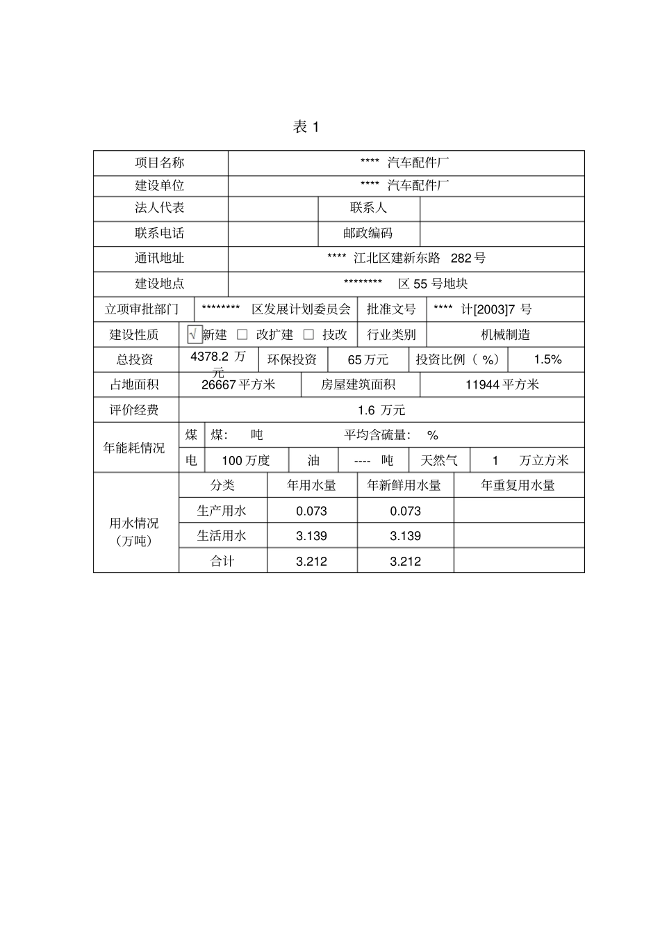 汽车配件生产项目立项环境影响评价评价报告表_第1页