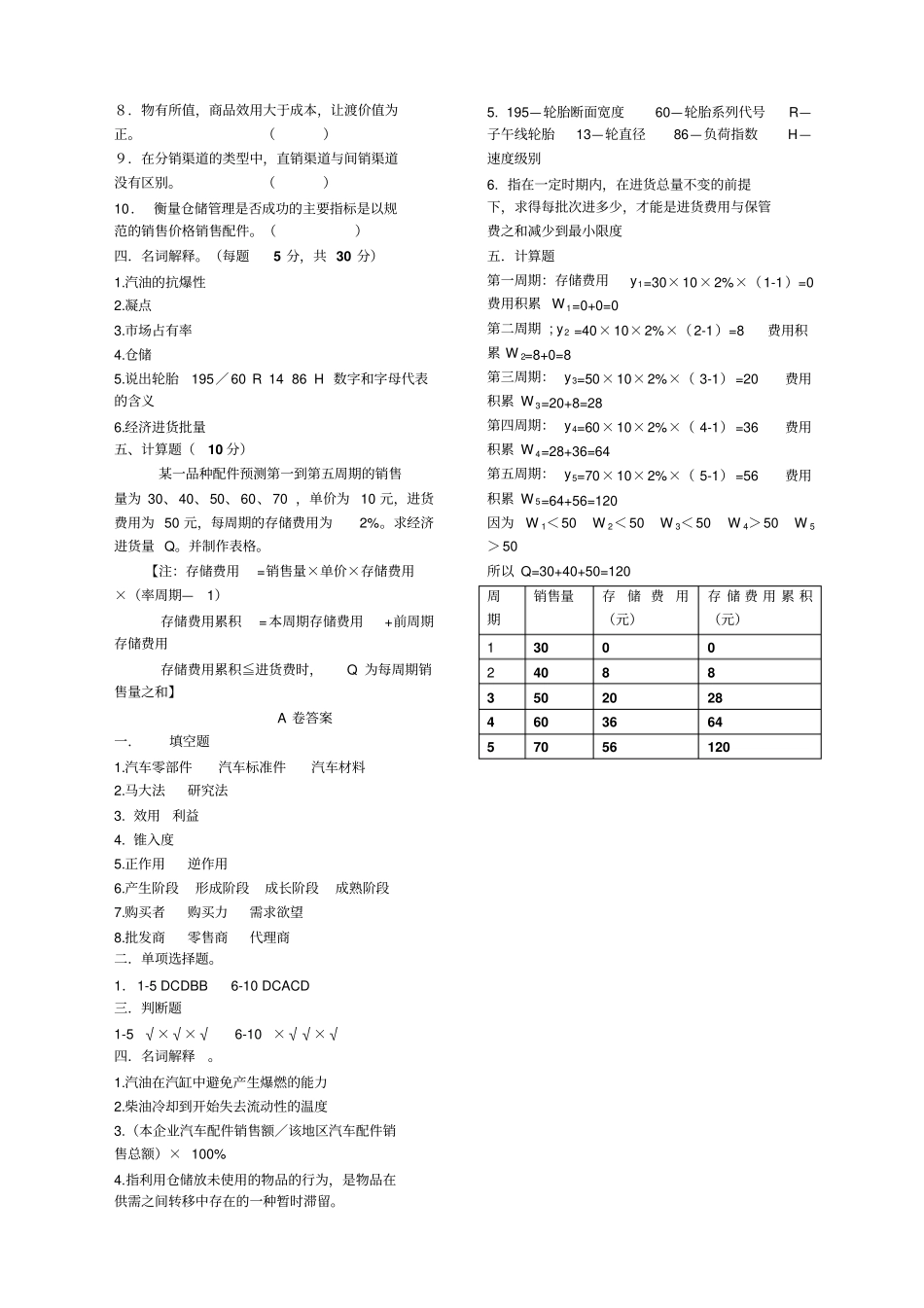 汽车配件管理与营销A卷_第2页