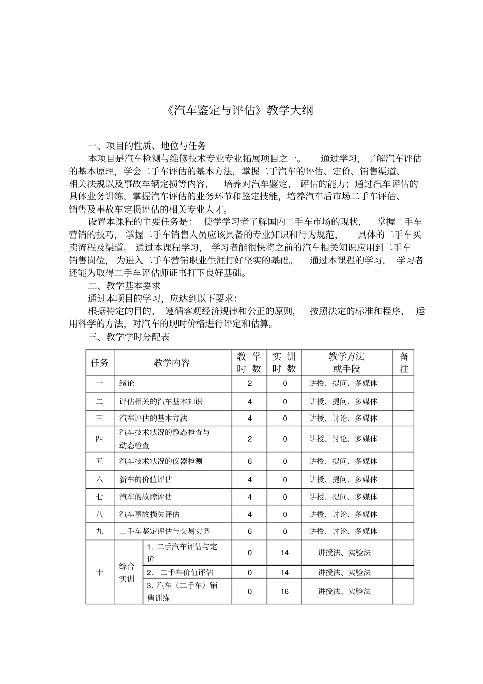 汽车鉴定与评价教学大纲_第1页