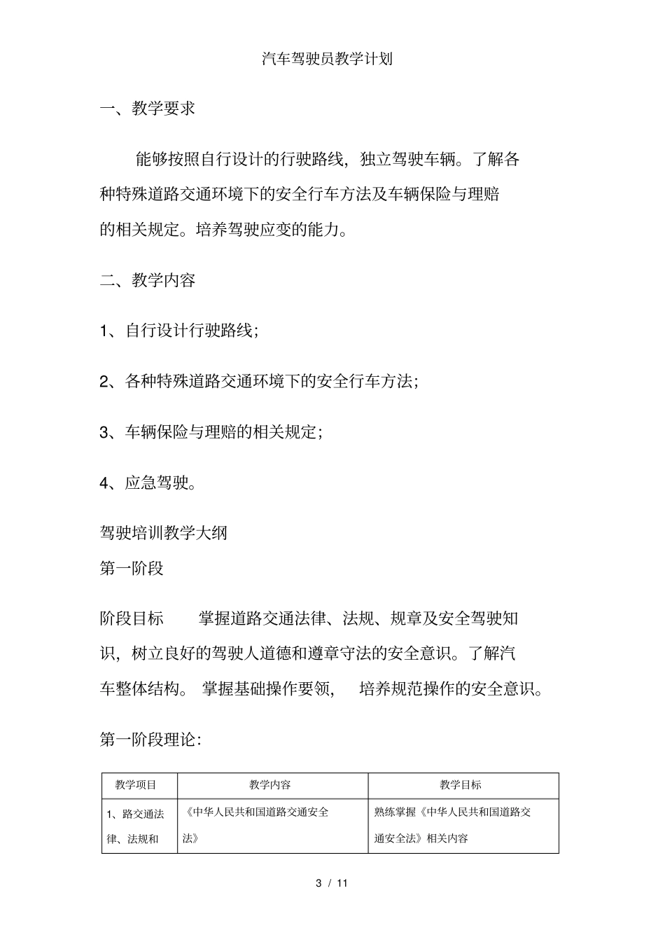 汽车驾驶员教学计划_第3页