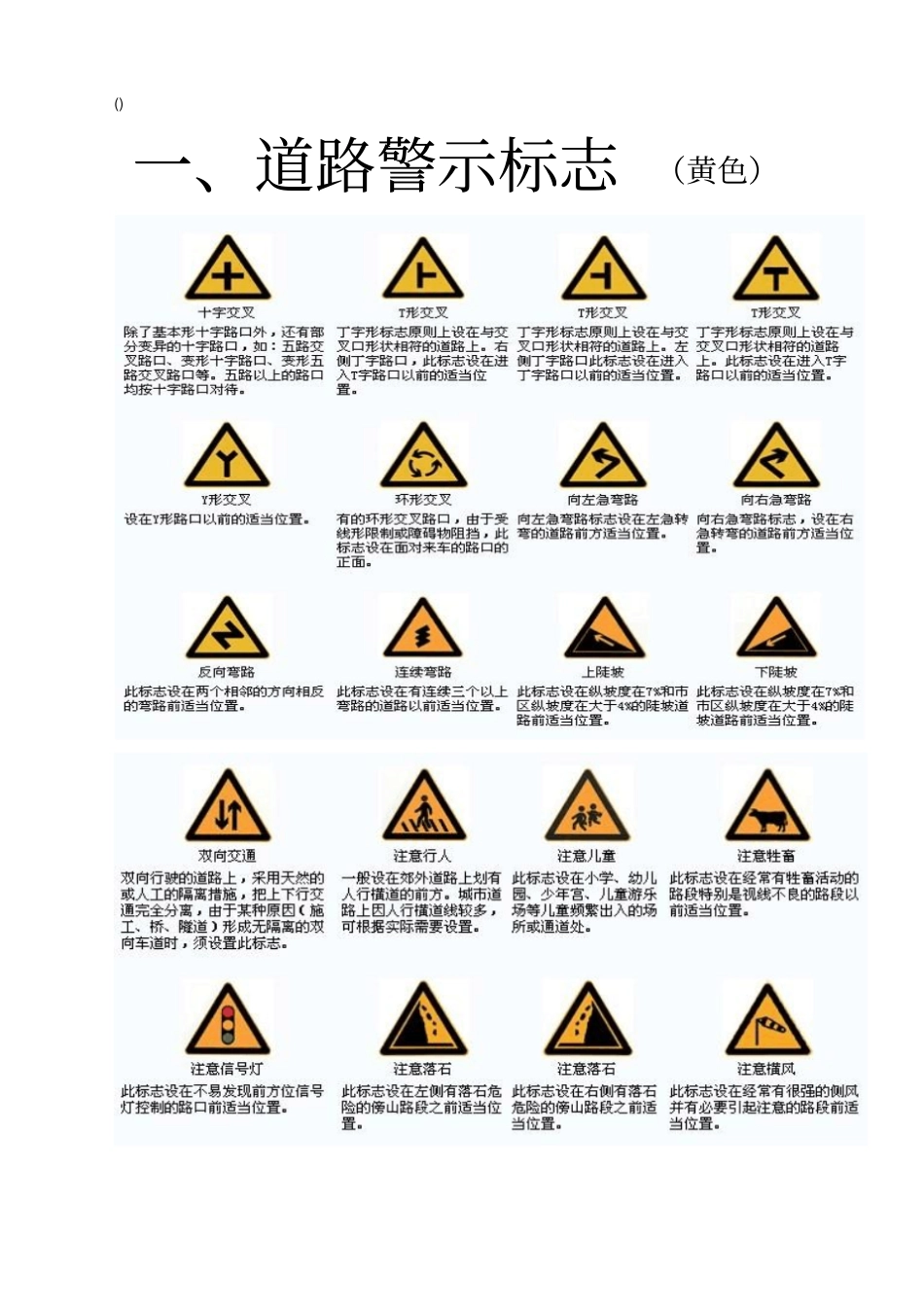 汽车驾驶培训资料道路警示及交警指挥标志大全_第1页