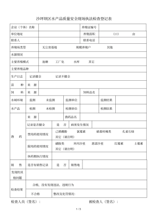 沙坪坝区水产品质量安全检查表