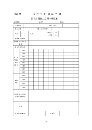 沥青路面施工监理旁站记录