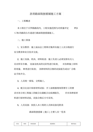 沥青路面铣刨重铺施工方案