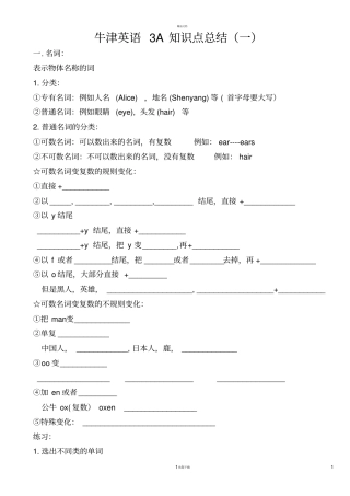 沪教版-牛津英语3A-知识点总结+习题