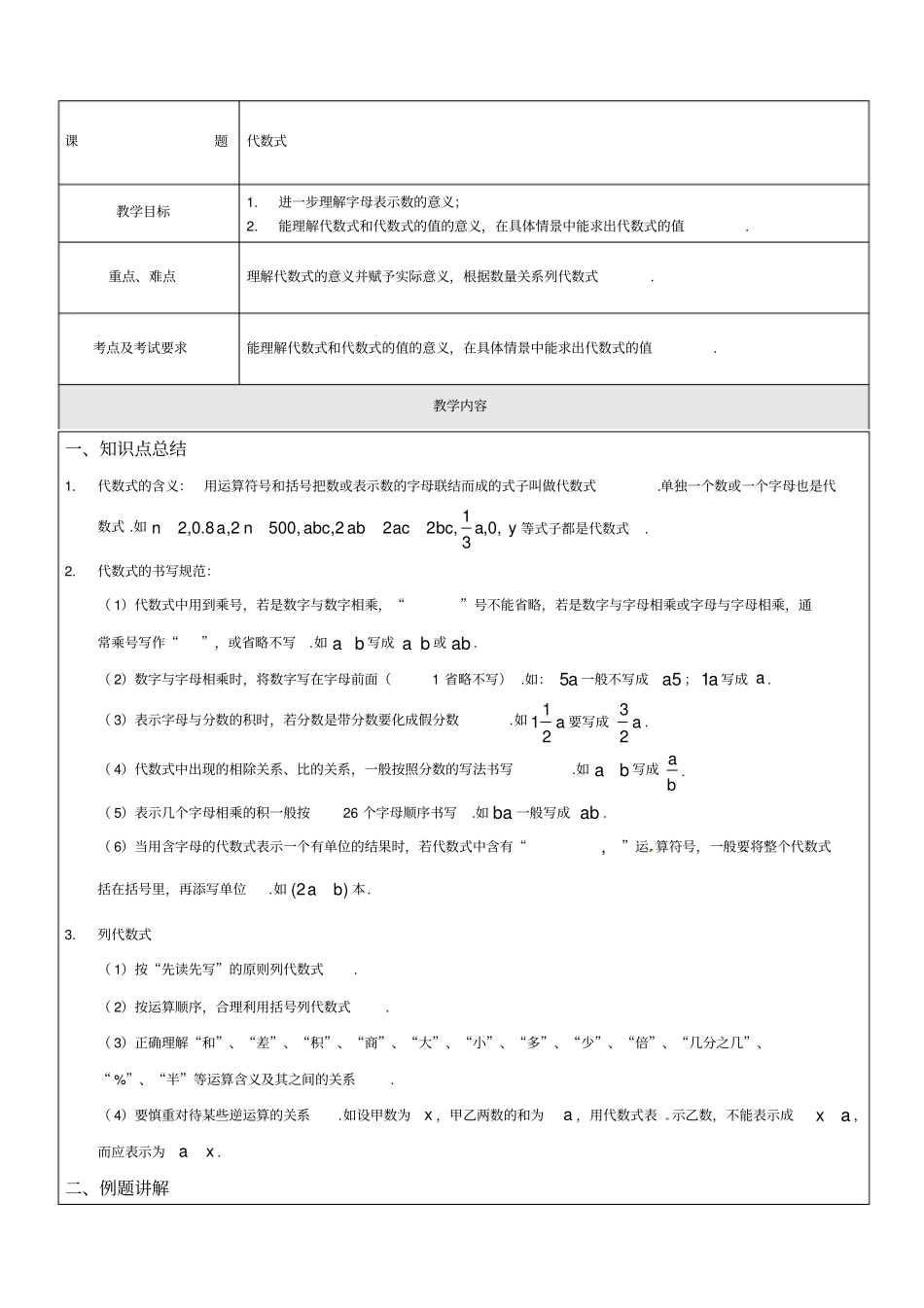 沪教版七年级数学：代数式_第1页