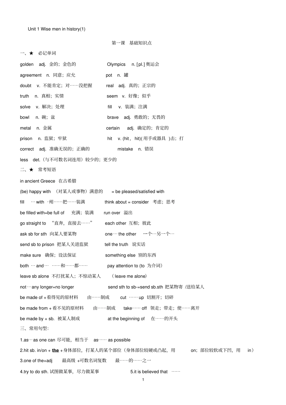 沪教版九年级上册unitone~uniteight知识点以及语法_第1页