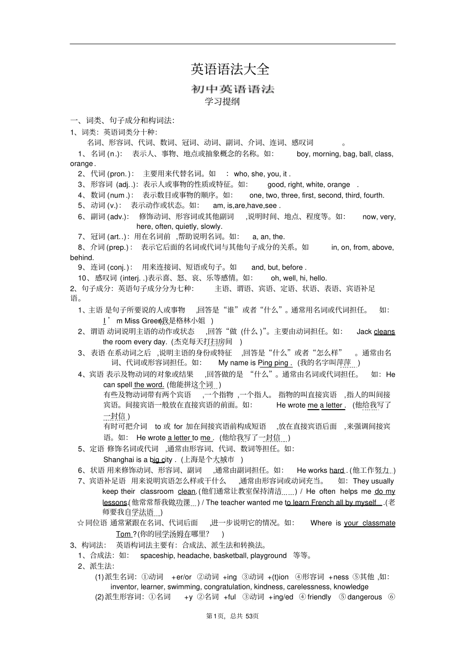 沪教版初中英语语法大全modified,推荐文档_第1页