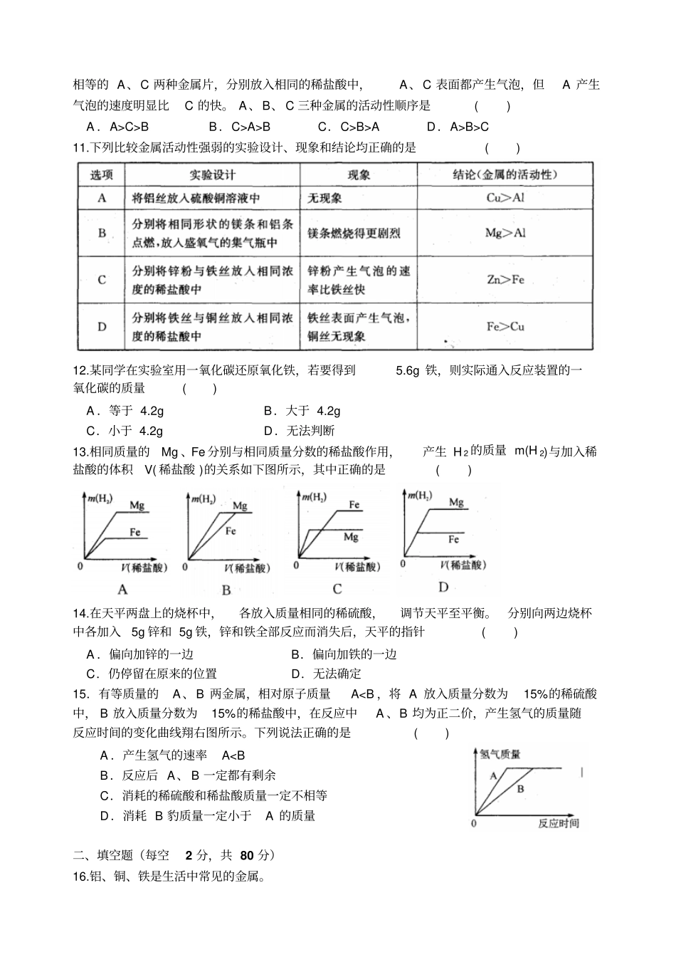沪教版化学九年级上册金属的冶炼与利用检测试卷_第2页