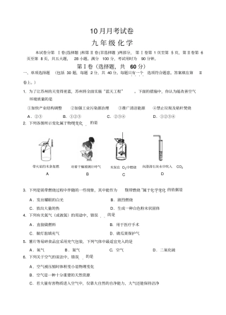 沪教版化学九年级下册10月月考试卷