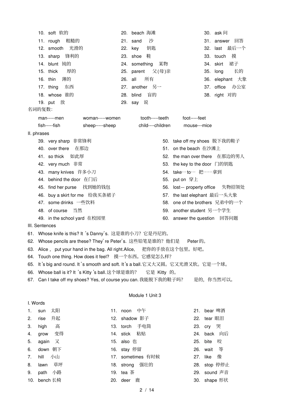 沪教版四年级下册英语重点词汇短语和句子很全哦_第2页