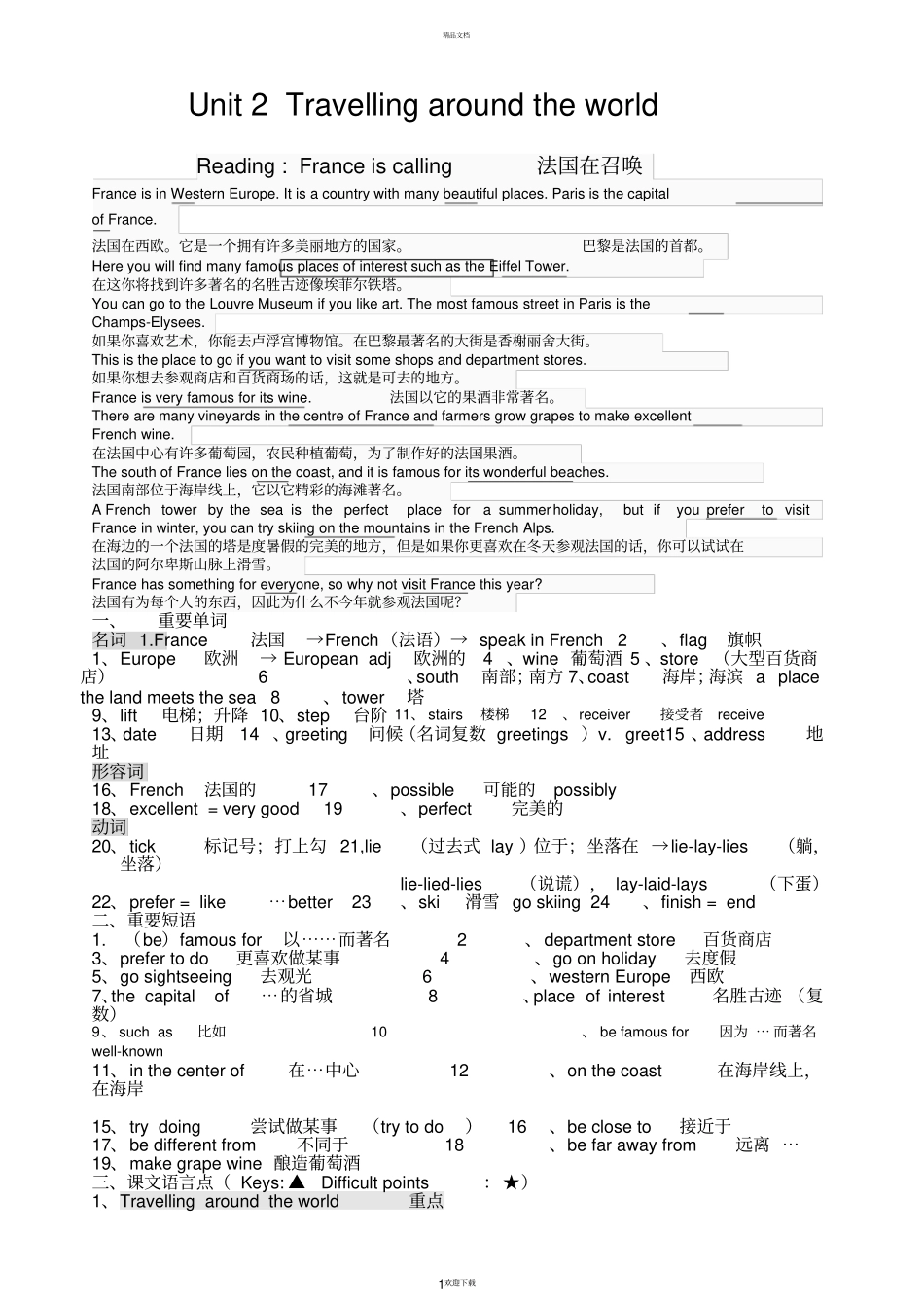 沪教版深圳英语7BUnit-2Travelling-around-the-world导学案_第1页