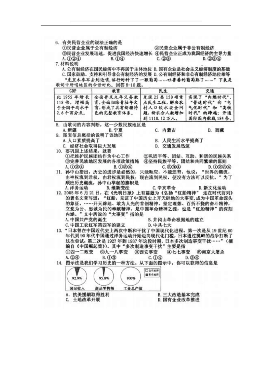河北保定竞秀区2016届九年级下学期第一次模拟考试文科综合试题扫描版汇总_第2页