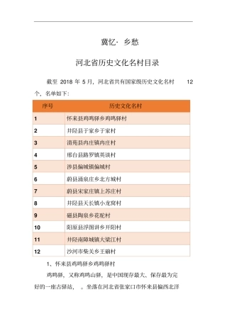 河北历史文化名村目录
