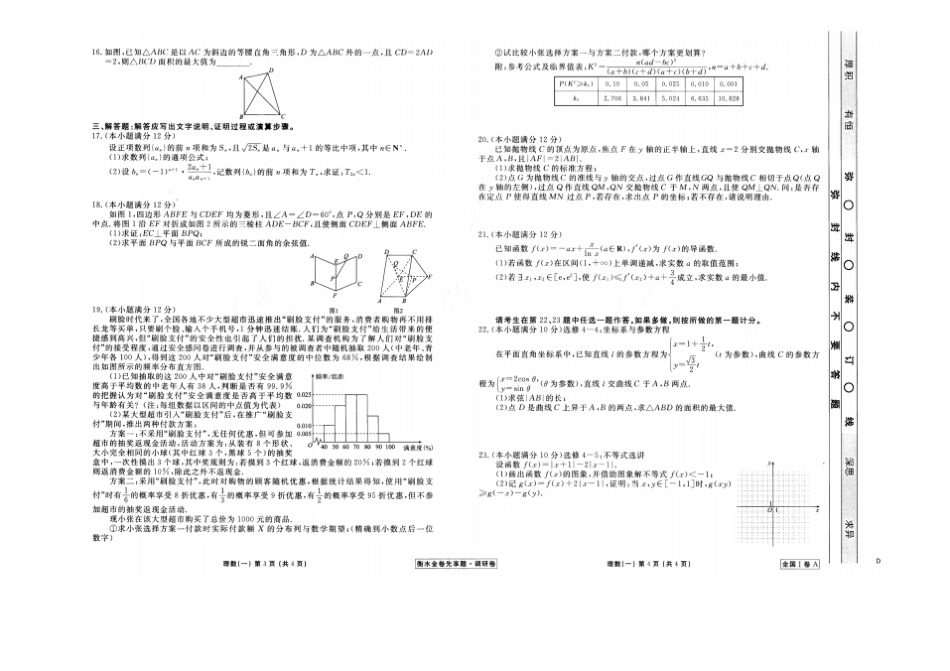 河北衡水中学衡水金卷高2019届高三理科数学理科数学模拟试题一及参考答案评分标准_第2页
