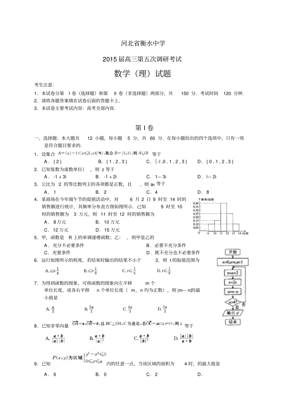 河北衡水中学高三第五次调研——数学理数学理_第1页