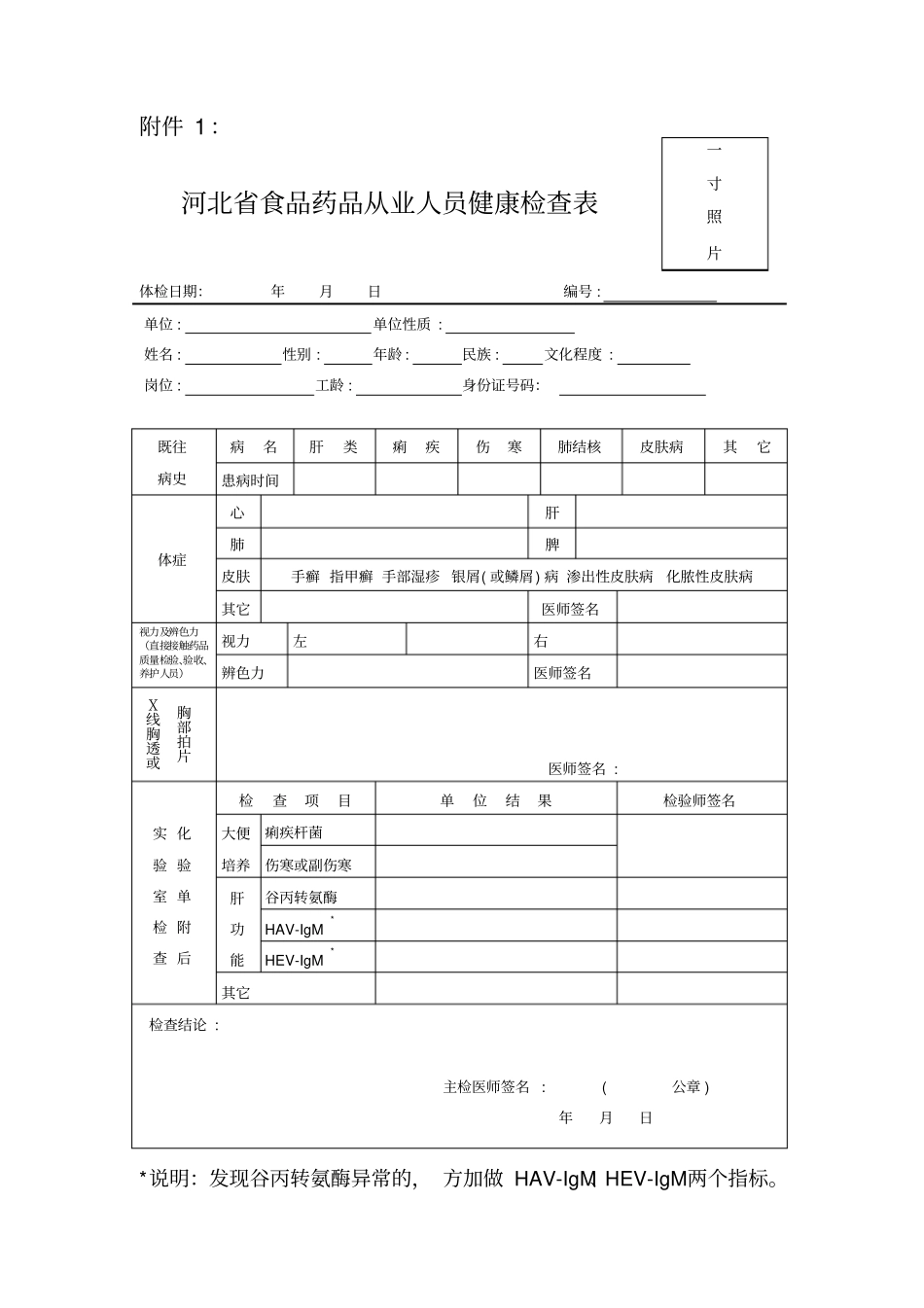 河北食品药品从业人员健康检查表_第1页