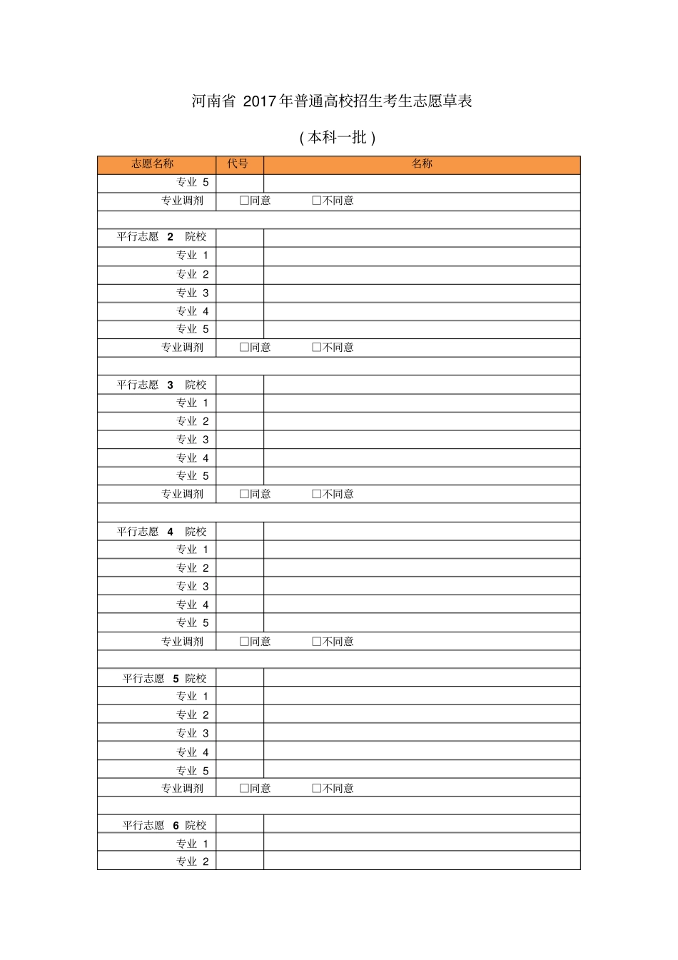 河南2017年普通高校招生考生志愿草表_第3页