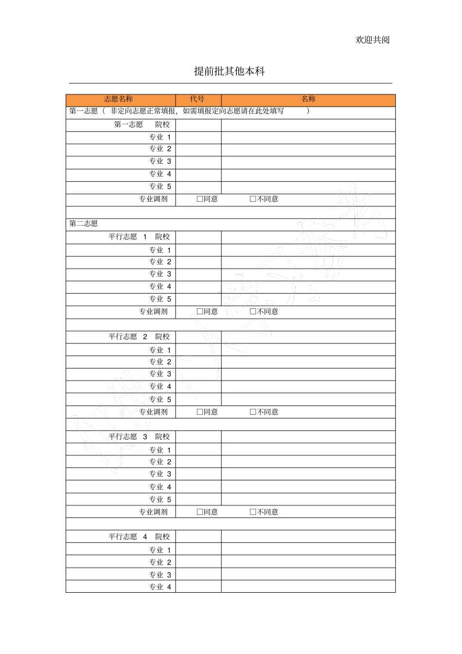 河南2018年普通高校招生网上志愿填报模拟演练志愿草表_提前批其他_第1页