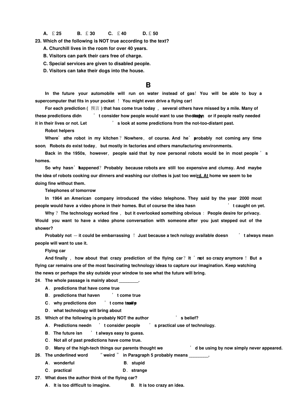 河南信阳高级中学高一上学期期中考试英语试题_第3页