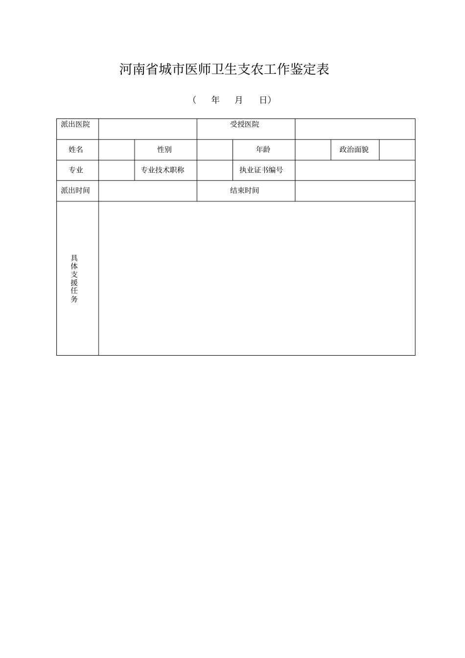 河南城医师卫生支农工作鉴定表_第1页