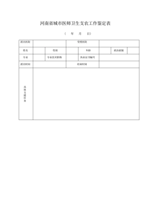 河南城医师卫生支农工作鉴定表