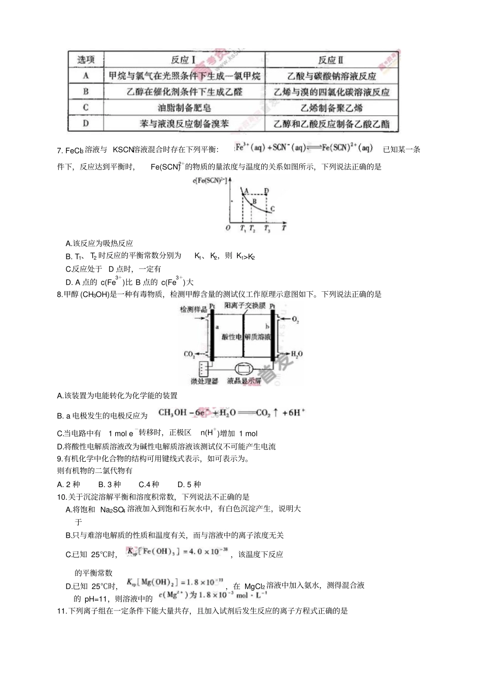 河南天一大联考原豫东、豫北十所名校联考——化学化学_第2页