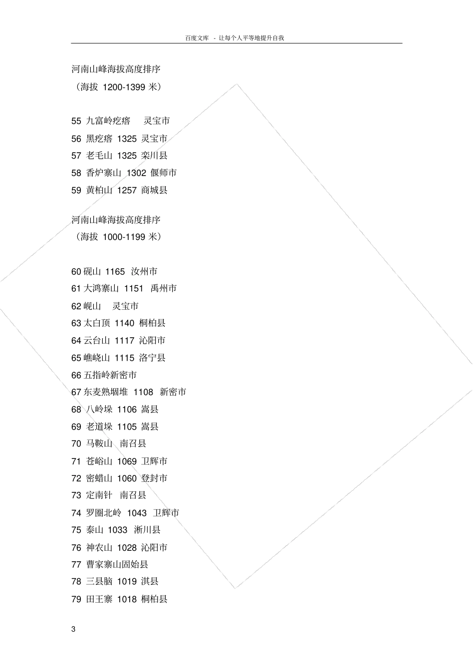 河南山峰海拔高度排序_第3页