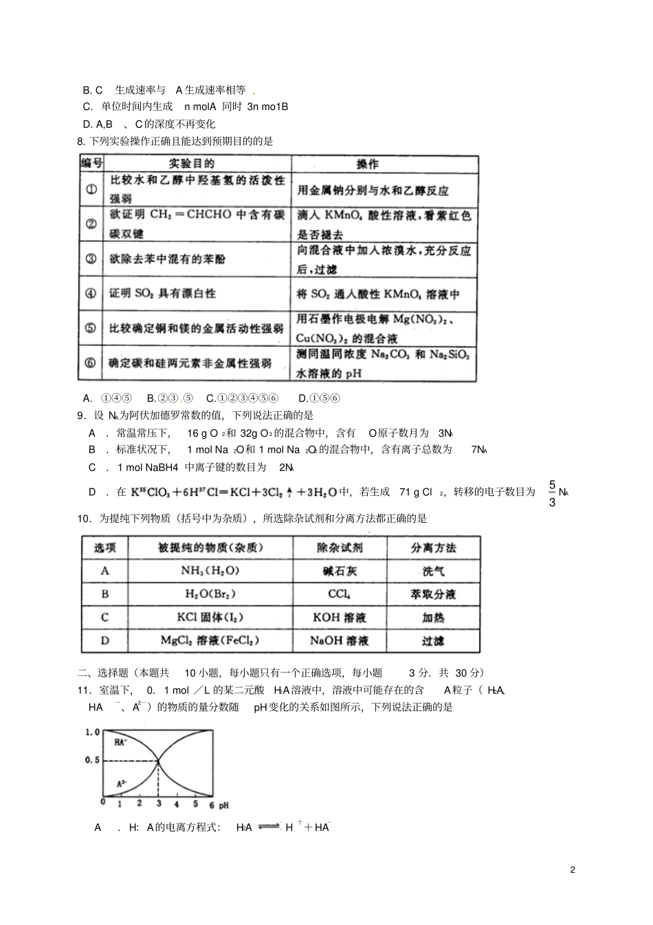 河南洛阳2016届高三化学12月统一考试试题资料_第2页