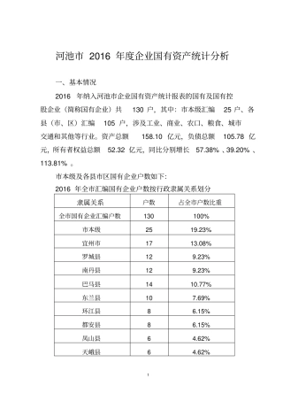 河池2016年企业国有资产统计分析