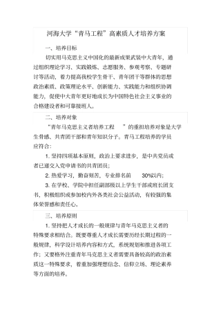 河海大学青马工程培养方案