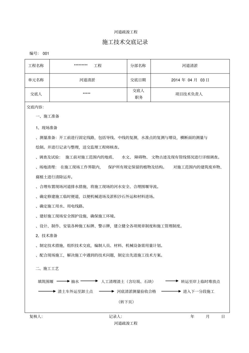 河道清淤技术交底记录_第1页