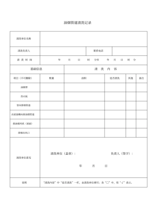 油烟管道清洗记录