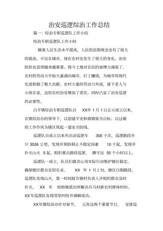 治安巡逻综治工作总结