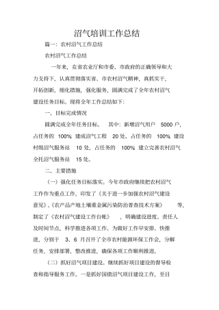 沼气培训工作总结