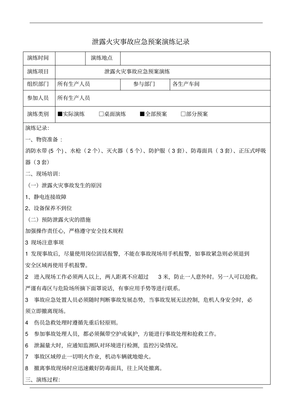 泄露火灾事故应急预案演练记录_第1页