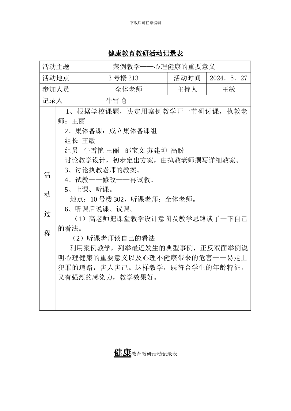 心理健康教育教研活动记录表---2_第1页
