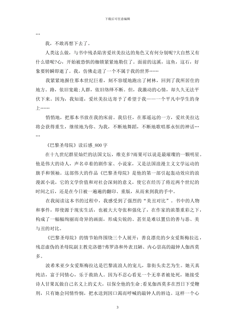 怎么写巴黎圣母院读后感_第3页