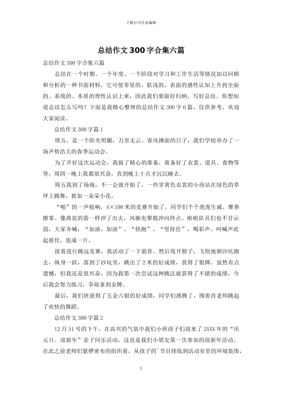 总结作文300字合集六篇_第1页