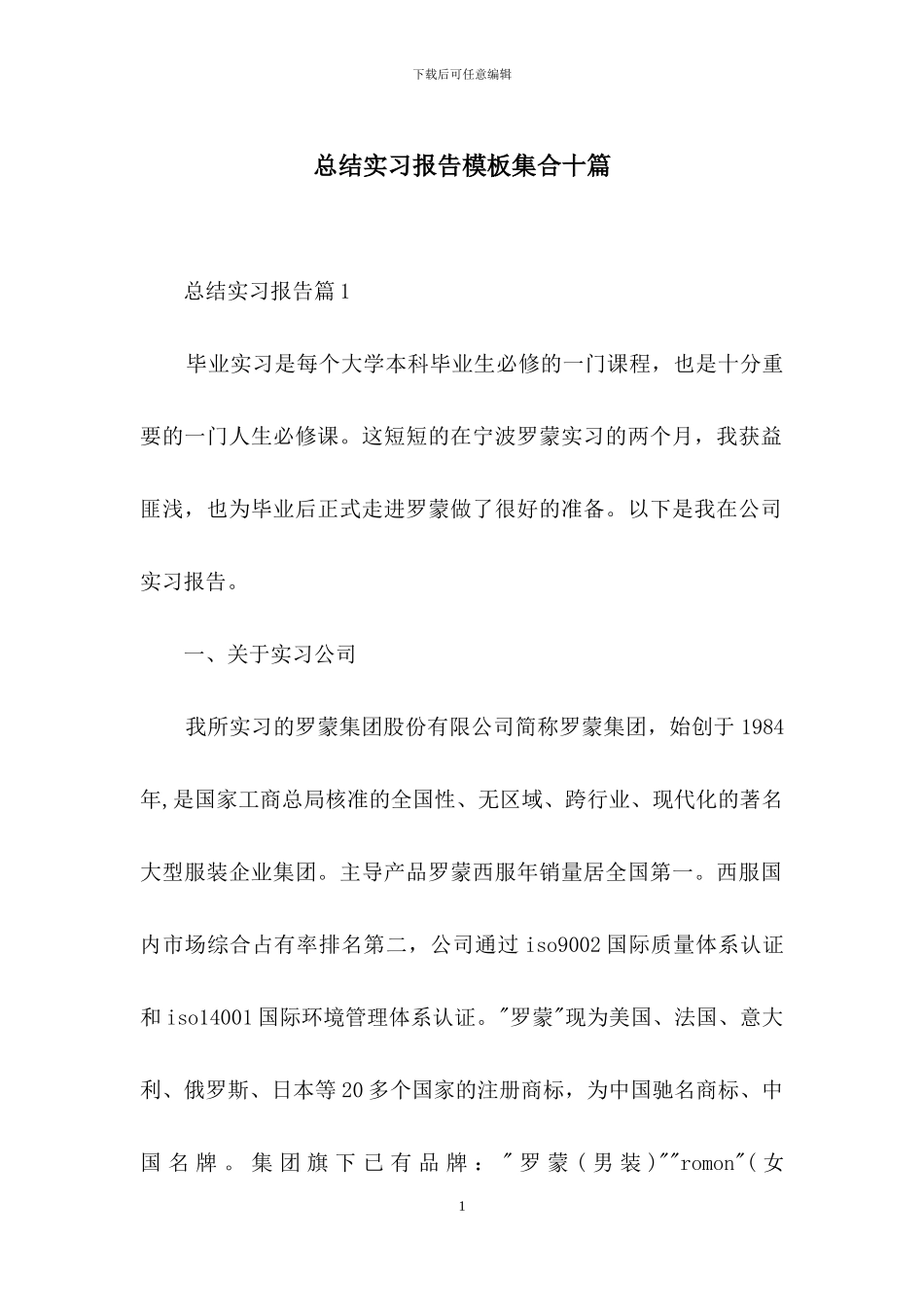 总结实习报告模板集合十篇_第1页